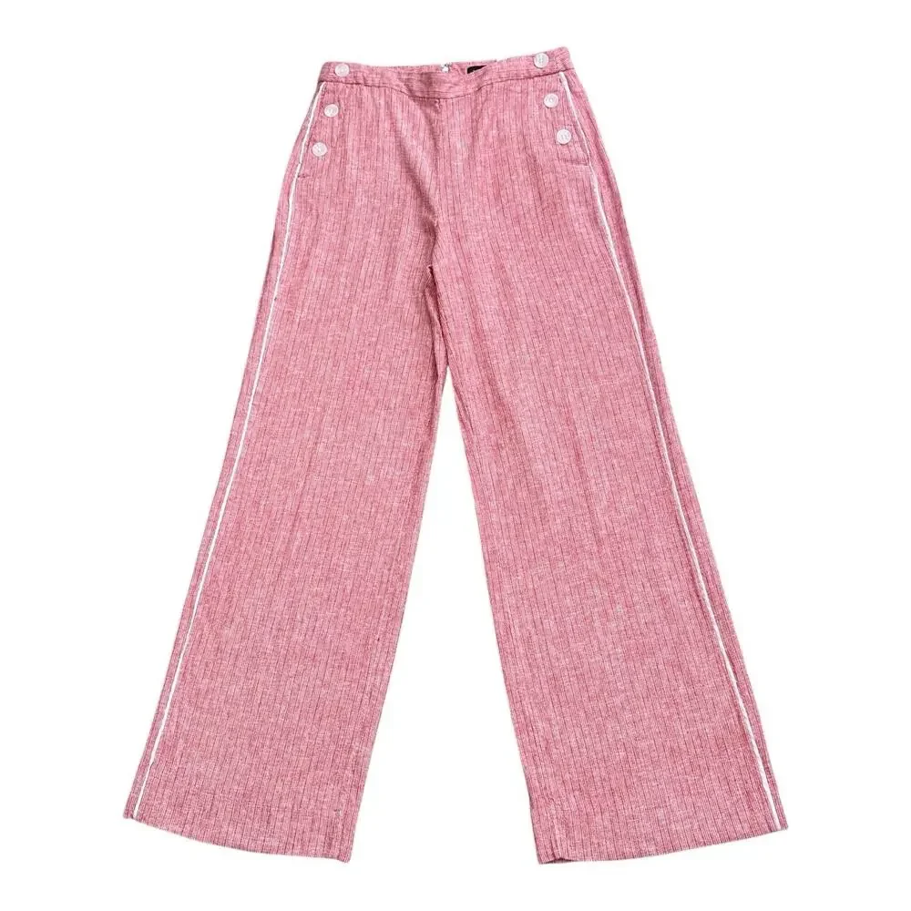 Banana Republic Pants Linen Blend Sailor Womens 4 Red White Wide Leg Back Zip